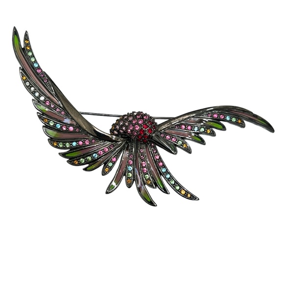 VINTAGE JOAN RIVERS MULTICOLOR CRYSTALS SWOOPING BIRD IN FLIGHT BROOCH - Picture 14 of 16